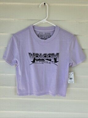 Volcom Lilac Retro Style Logo Cropped Shirt Size XS